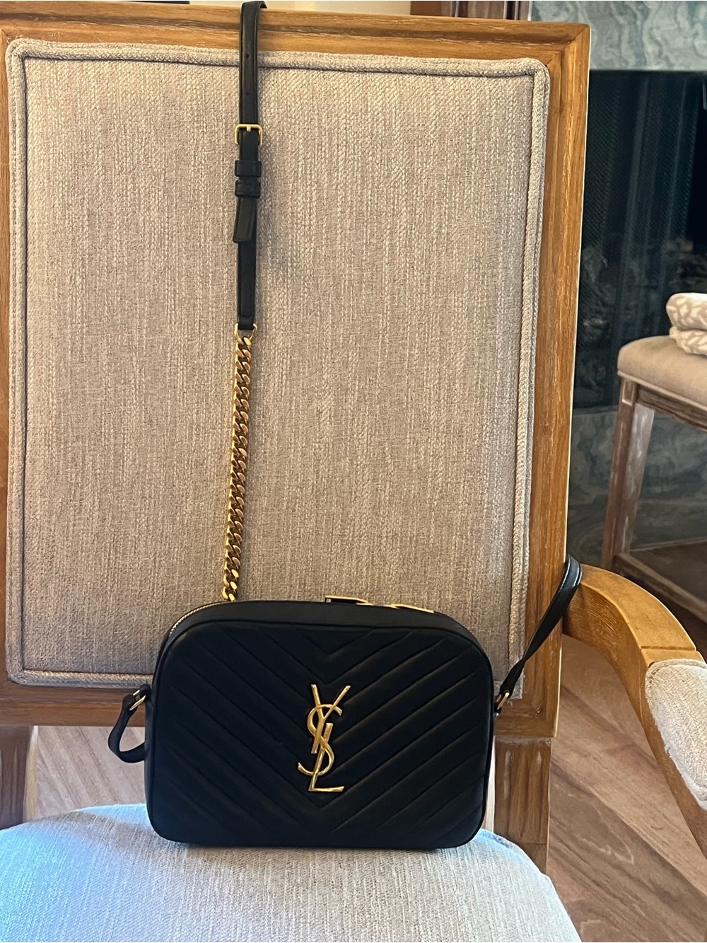 Saint Laurent Black Quilted Leather Crossbody with Gold YSL Hardware